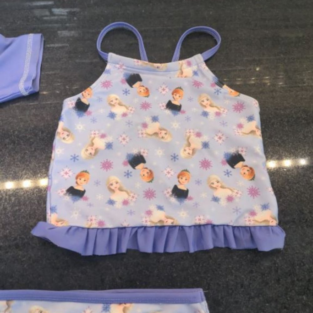 3 piece Frozen Elsa Swimsuit Bathing Suit Tankini set rash guard 24 M - Picture 3 of 8